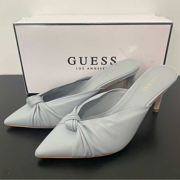Guess Women's Akela Knot Front Pointed Toe Mules Leather Light Gray Size 5.5 - Picture 2 of 6